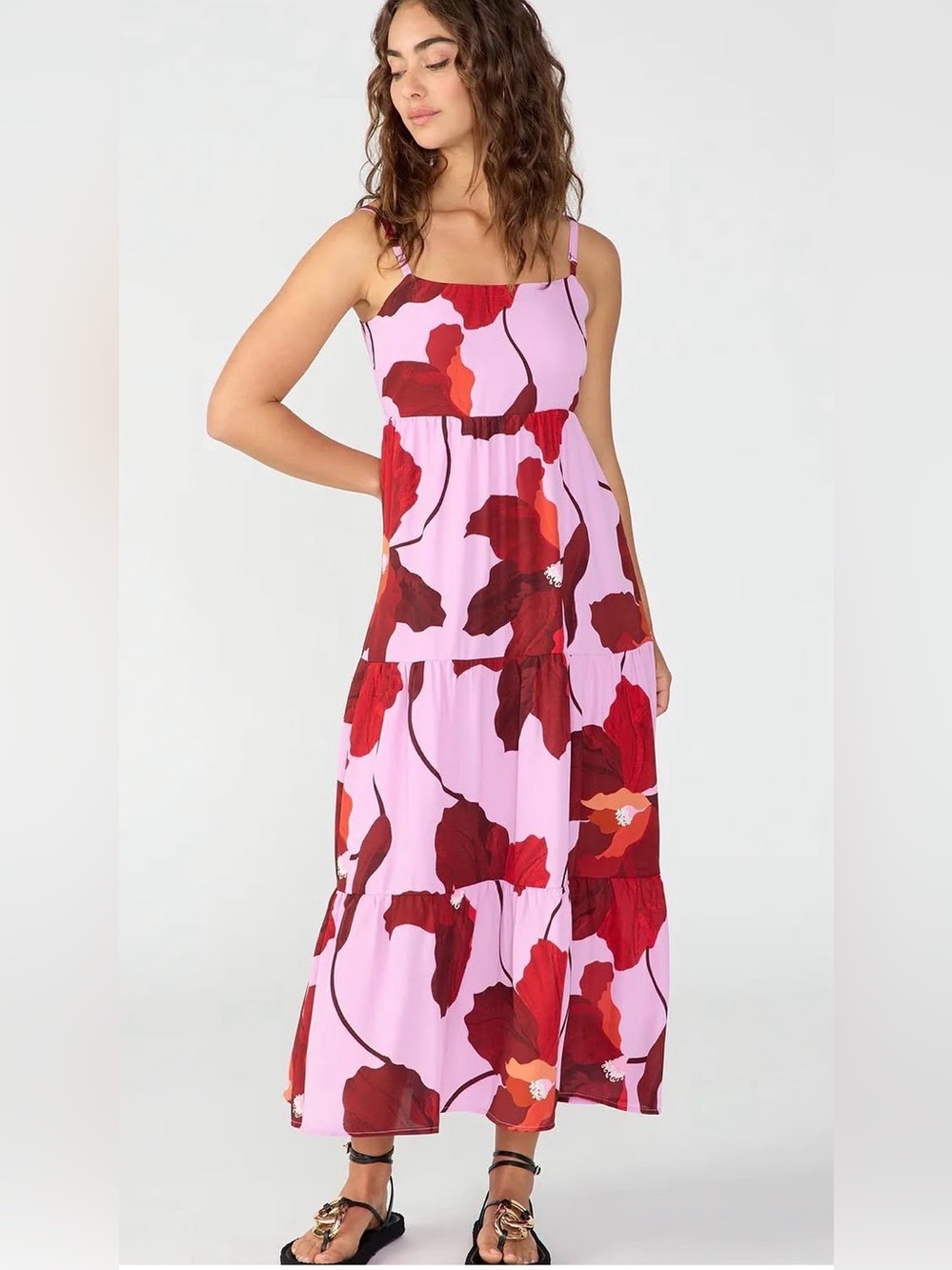 Sanctuary Pink Maxi Dress with Red Floral Print